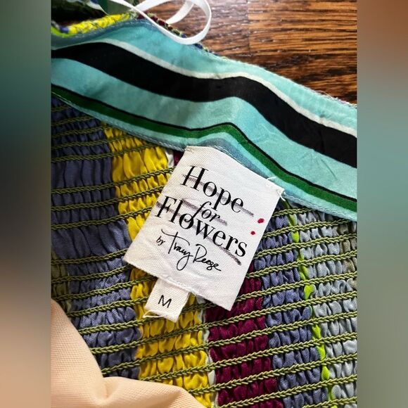 Anthro Hope for Flowers one-shoulder Rainbow Crop Blouse Flutter Sleeve Smock M - Picture 7 of 8